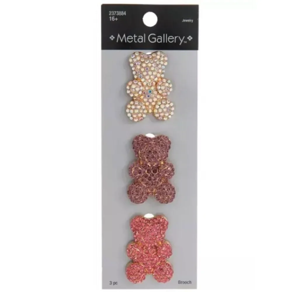 New Metal Gallery Crystal Teddy Brooch Set - Pink, Rose Gold, Champagne